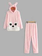 Shein Rabbit Ear Hooded Top And Pants Pajama Set