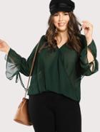 Shein High Low Tie Sleeve Draped Wrap Top