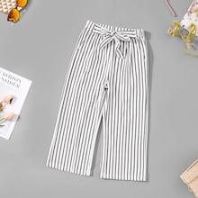 Shein Girls Pinstripe Print Knot Pants