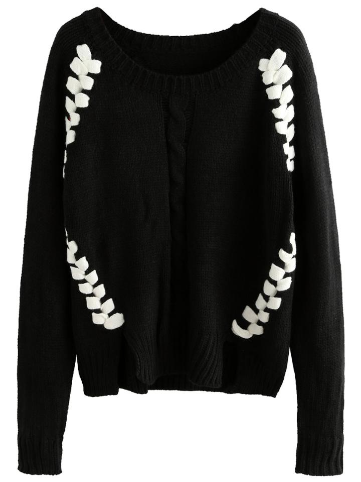 Shein Black Contrast Woven Front Sweater