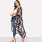 Shein Plus Floral Print Open Front Cardigan