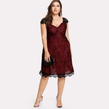 Shein Plus Eyelash Lace Overlay Dress