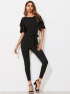 Shein Layered Bell Sleeve Self Tie Skinny Jumpsuit