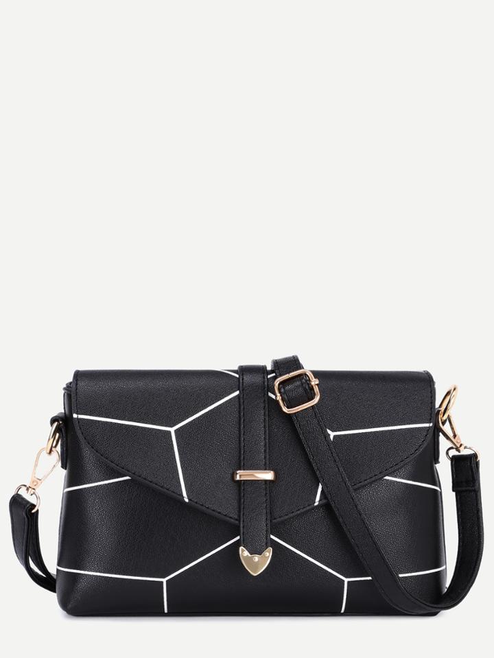 Shein Black Pu Buckle Print Flap Bag