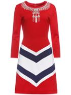 Shein Red Embroidered Chevron Print Sheath Dress