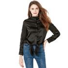 Shein Tie Front Lace Contrast Shirt