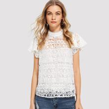 Shein Flutter Sleeve Semi Sheer Blouse