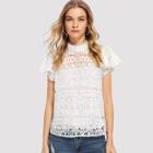 Shein Flutter Sleeve Semi Sheer Blouse