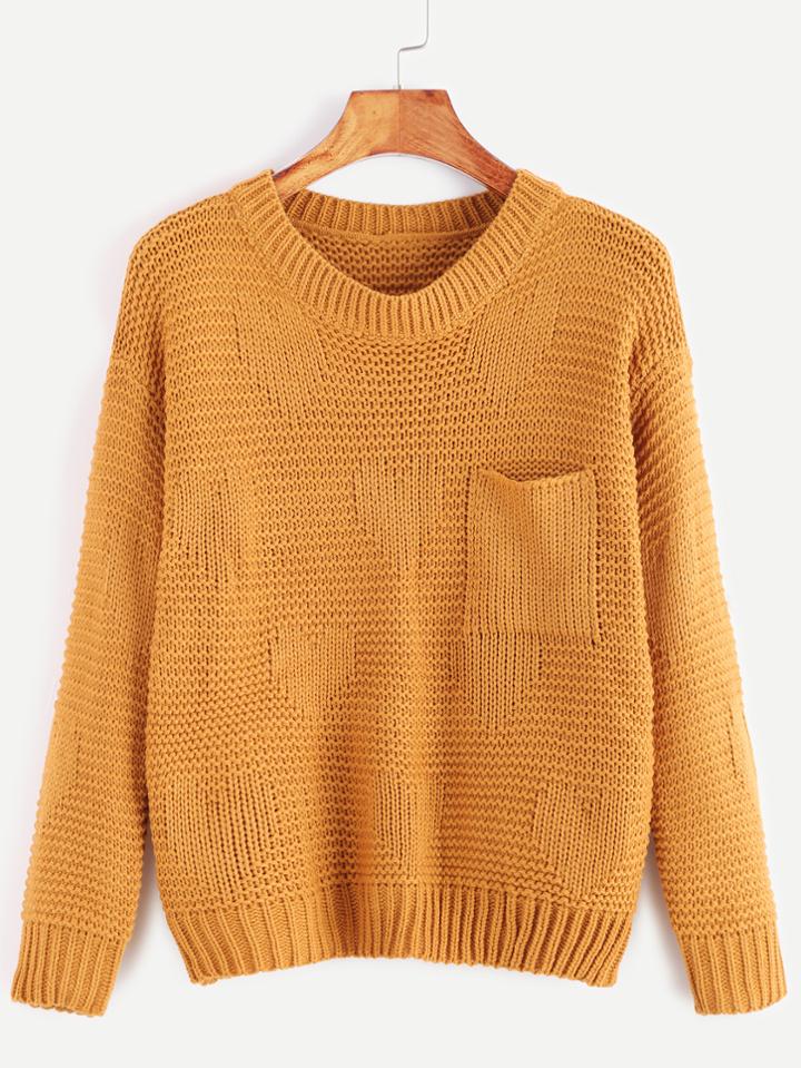 Shein Yellow Drop Shoulder Pocket Sweater