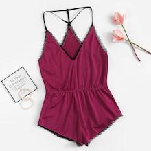 Shein Plus Lace Trim Romper Bodysuit