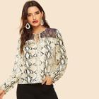 Shein Snake Skin Print Keyhole Front Knot Top
