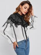 Shein Lace Contrast Bow Tie Neck Blouse