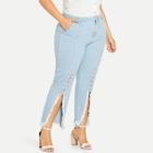 Shein Plus Lace Up Front Frayed Trim Jeans