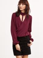 Shein Choker Neck Surplice Front Lantern Sleeve Blouse