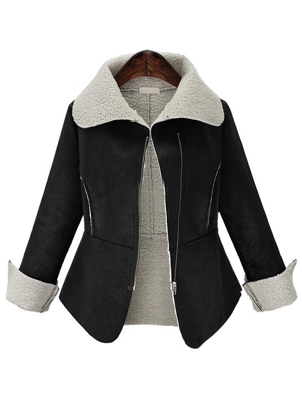 Shein Black Long Sleeve Zipper Crop Coat