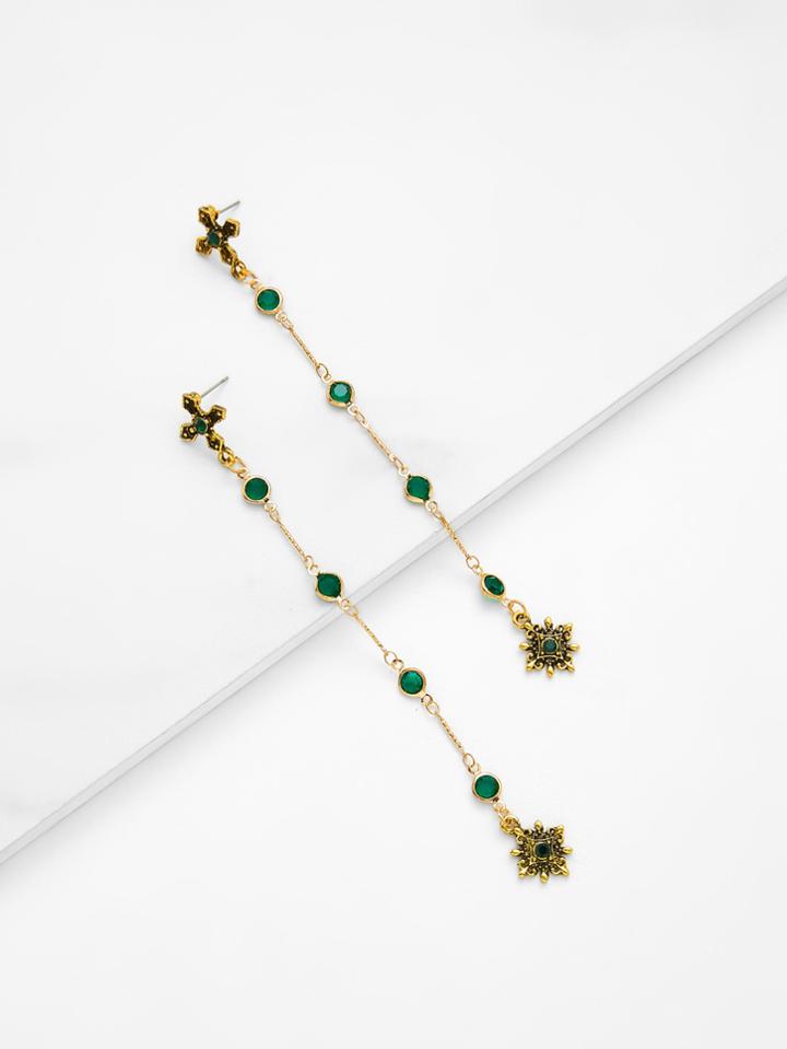 Shein Cross Top Drop Earrings With Rhinestone