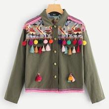 Shein Pom Pom And Tassel Detail Buttoned Jacket