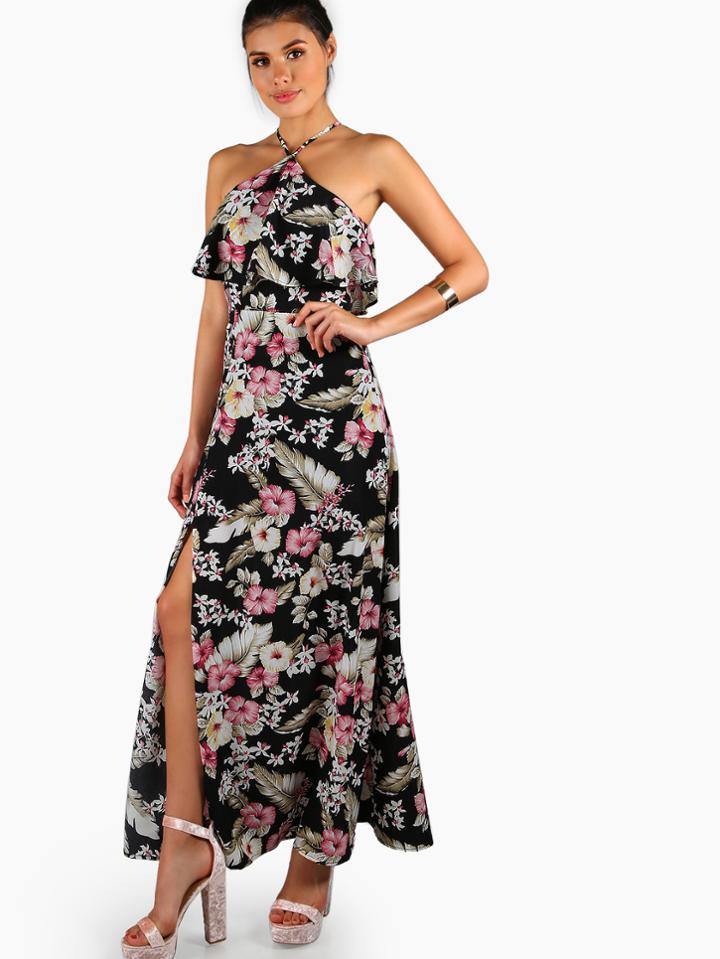 Shein Halter Two Layer Botanical Racerback Dress