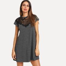 Shein Lace Paneled Marled Swing Dress