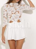 Shein White Round Neck With Lace Dress