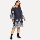 Shein Plus Eyelet Embroidery Frilled Shirred Dress