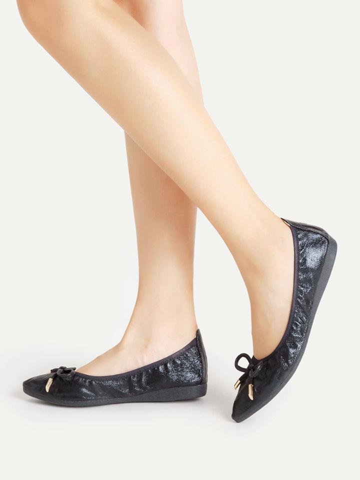Shein Bow Tie Pointed Toe Pu Flats