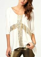 Rosewe Shining Batwing Sleeve Sequin Decorated White T Shirt