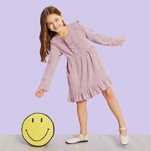 Shein Girls Frill Detail Buttoned Solid Dress