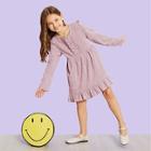 Shein Girls Frill Detail Buttoned Solid Dress