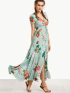 Shein Smocked Waist Tassel Tie Button Up Botanical Dress