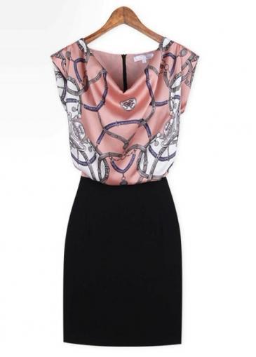 Rosewe Laconic Style Cowl Neck Stain Straight Work Dress