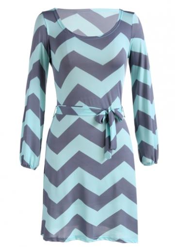Rosewe Long Sleeve Chevron Print Mini Dress