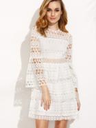 Shein White Crochet Three Quarter Bell Sleeve Dress