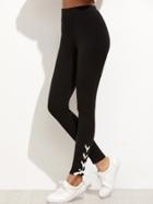 Shein Black Ribbed Leggings With Lace Up Detail