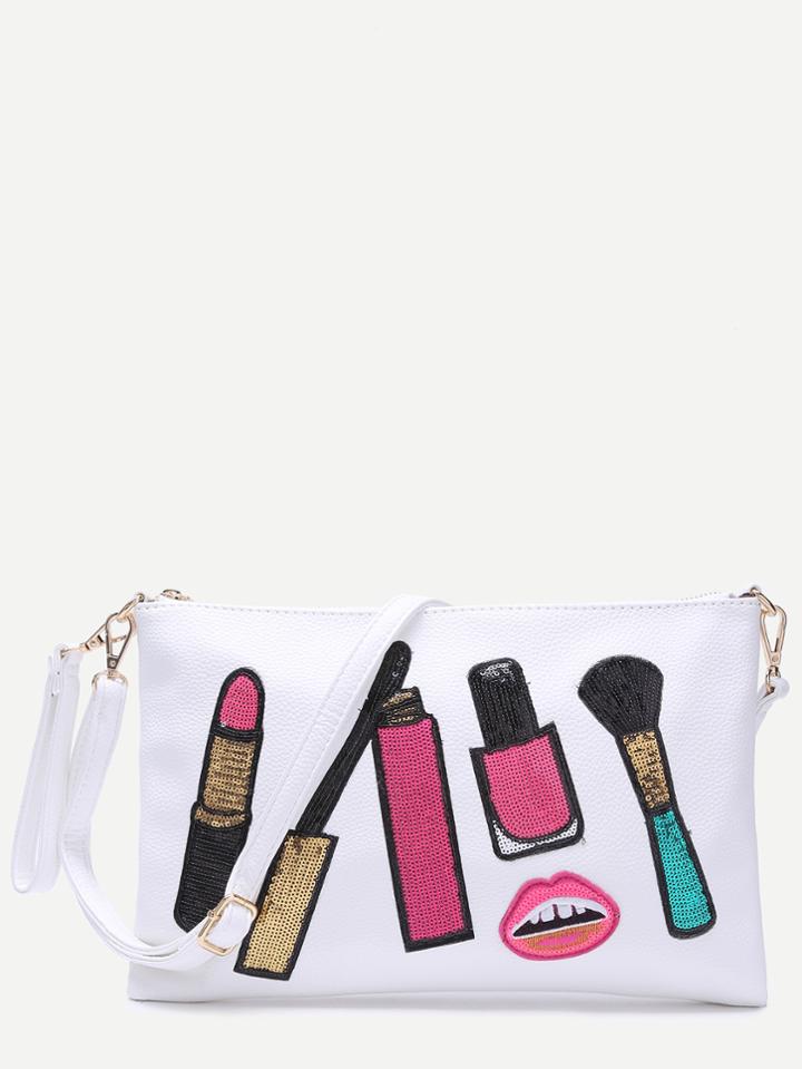 Shein Makeup Brush White Clutch Bag With Strap