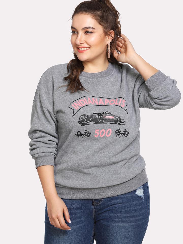 Shein Graphic Print Marled Pullover