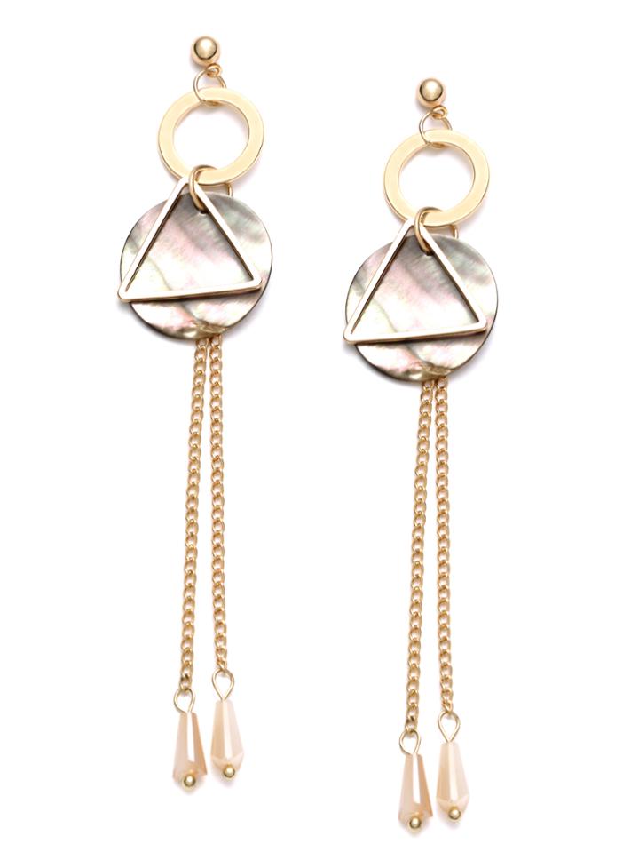 Shein Gold Plated Long Geometric Drop Earrings