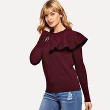 Shein Ruffle Detail Ribbed Sweater