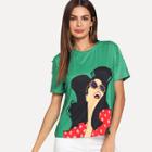 Shein Figure Print Beaded Sleeve T-shirt