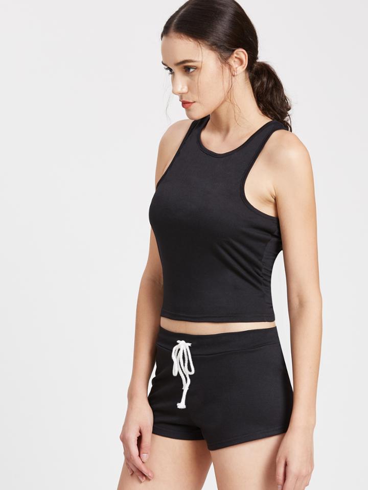 Shein Racer Back Sports Top With Drawstring Shorts