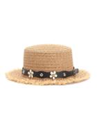 Shein Flower Decorated Pu Band Straw Hat