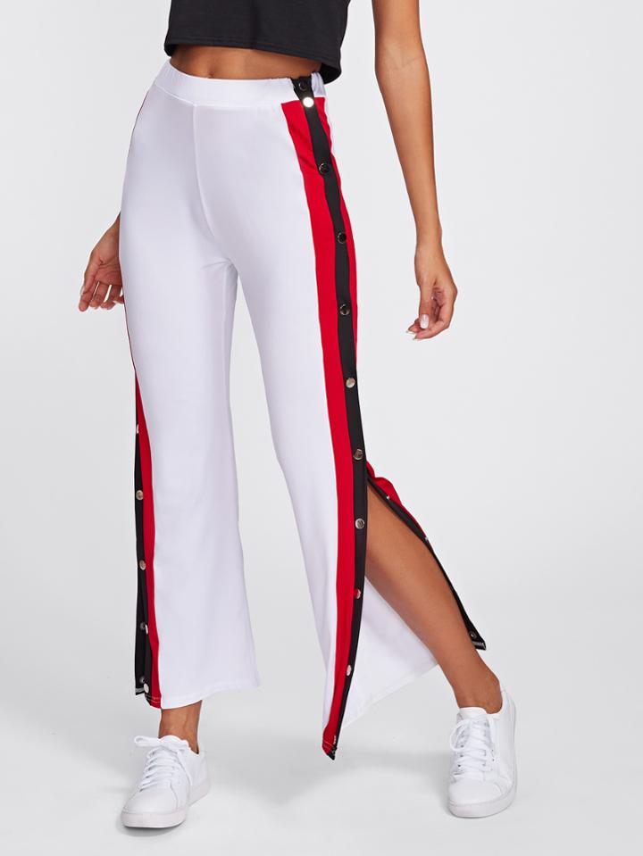 Shein Side Striped Button Embellished Split Pants