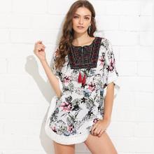 Shein Embroidered Tassel Floral Tribal Top