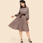 Shein Bishop Sleeve Plaid Belted Dress