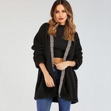 Shein Contrast Leopard Print Trim Teddy Coat