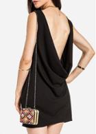 Rosewe Chic Black Open Back Round Neck Mini Dress