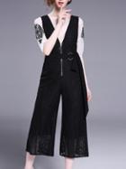 Shein Tribal Embroidered Shirt Two-pieces Lace Jumpsuit