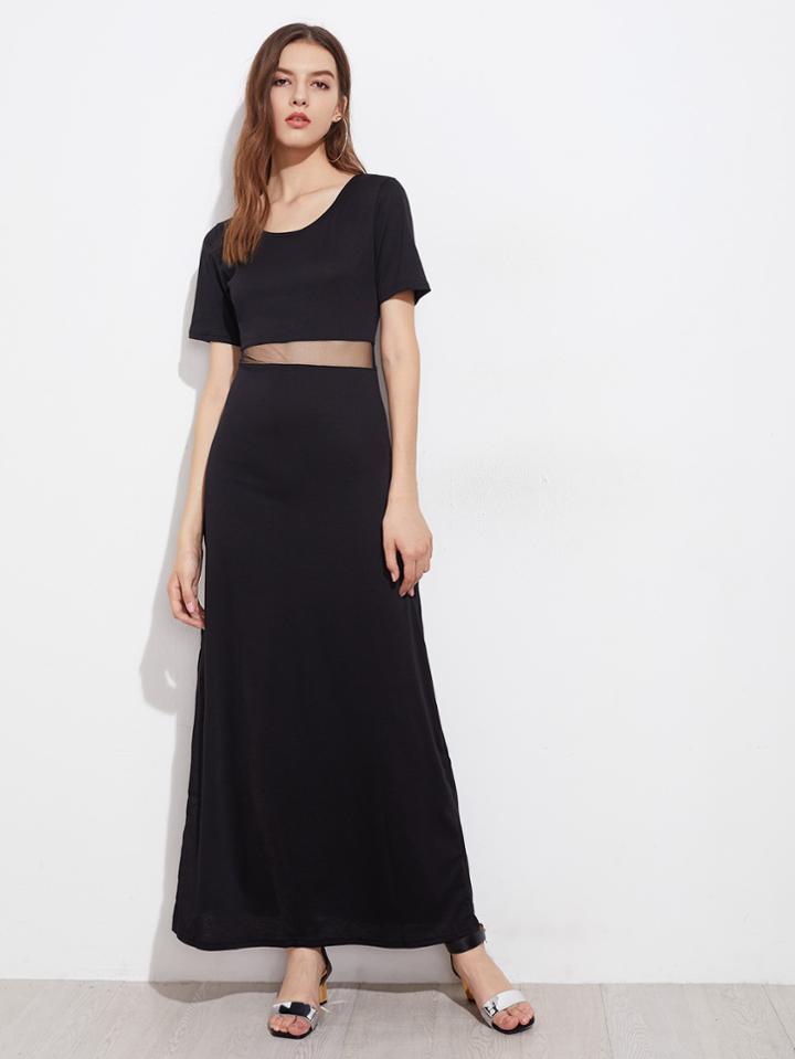 Shein Sheer Mesh Panel Slit Hem Dress