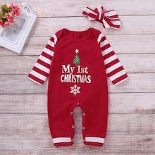 Shein Toddler Girls Christmas Print Jumpsuit & Headband