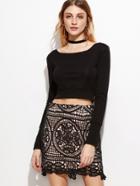 Shein Black Crochet Overlay Bodycon Skirt